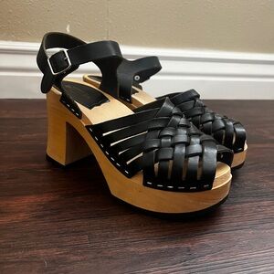Swedish Hasbeens Gullan Black Platform Clog Sandal | EU 37 US 6.5-7